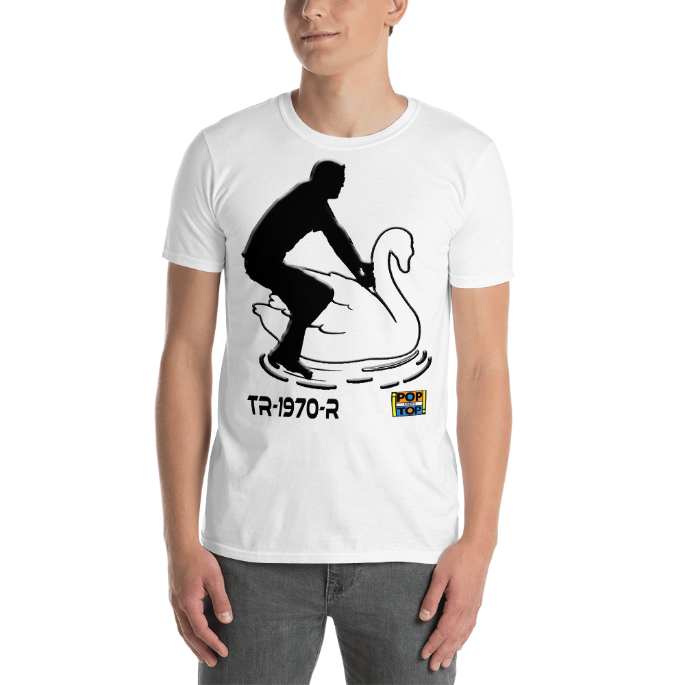 TR-1970-R - T-Rex - Ride a white Swan - Short-Sleeve Unisex T-Shirt - By Pop On The Top